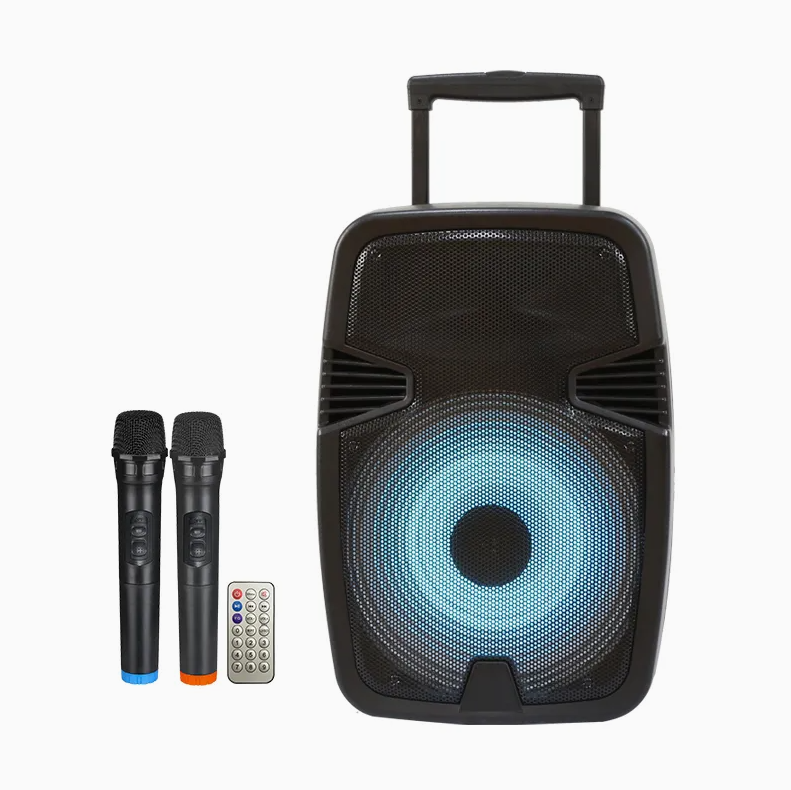 HSD-M15 60W Portable Wireless Bluetooth PA Speaker with Dual Wireless Microphones, LED Lights & Trolley Handle