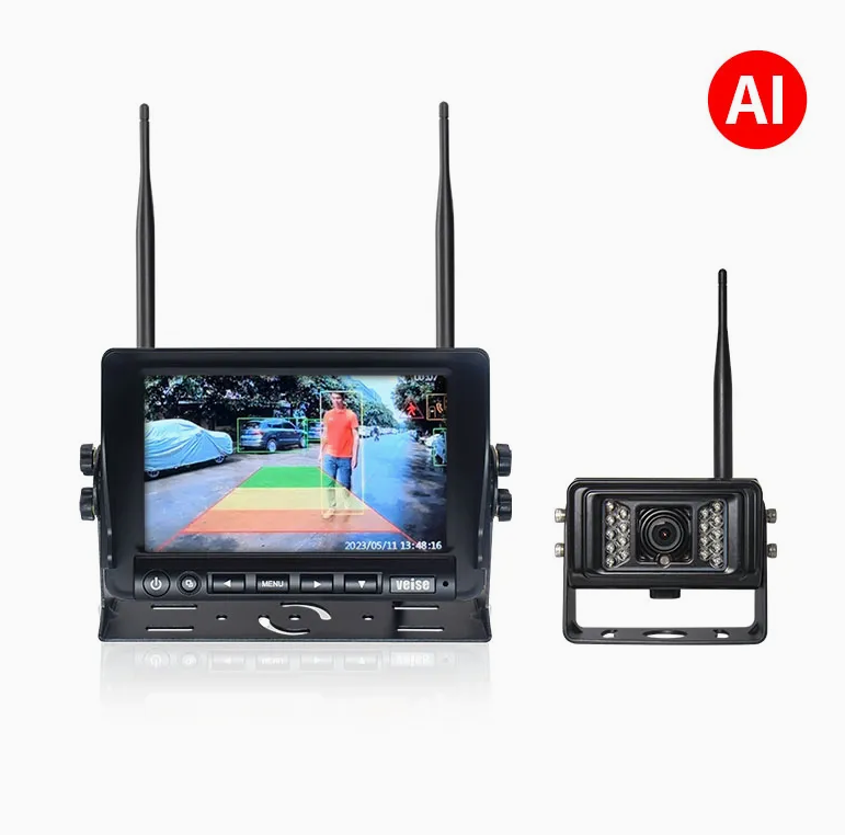 AI Pedestrian & Vehicle Detection Wireless Backup Camera System with HD Monitor for Trucks, RVs & Commercial Vehicles