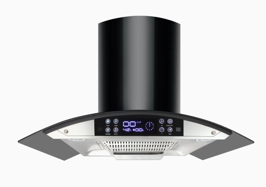 AKL Curved Glass Kitchen Chimney | Smart Touch Control | Powerful Auto-Clean Range Hood